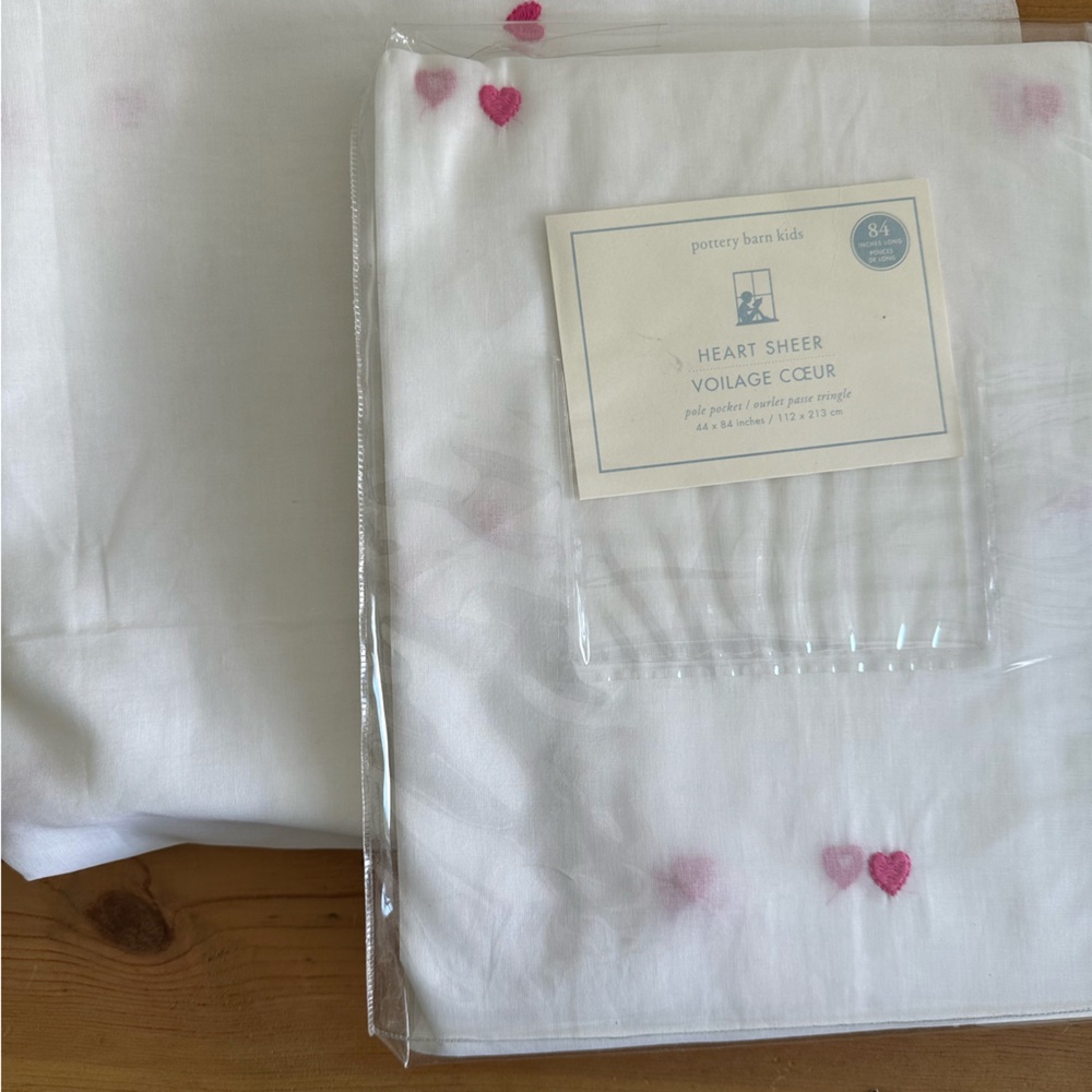 Set of 2 NWT Pottery Barn Kids Heart Sheer Curtain 84” x 44”